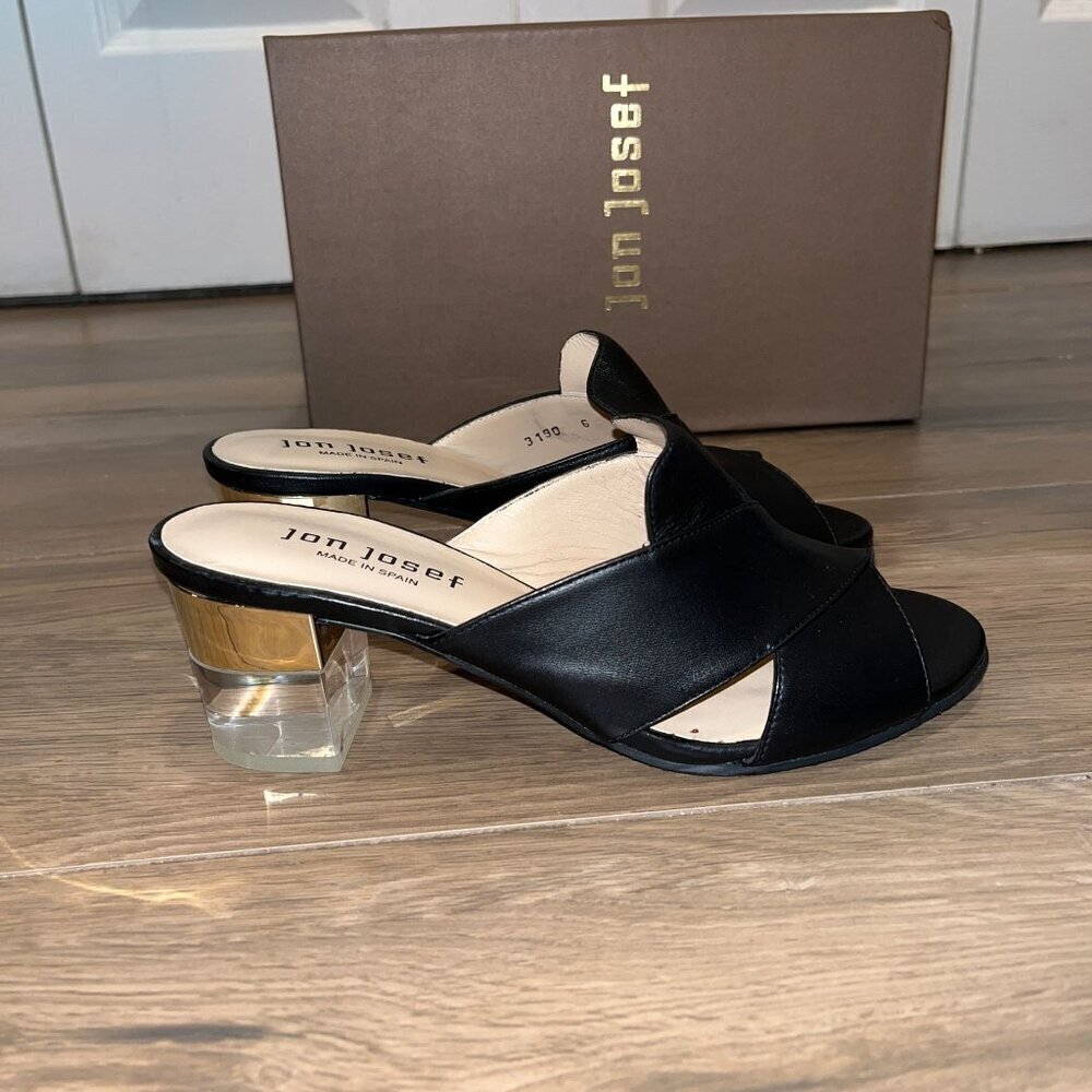 NWT AnTHROPOLOGIE Jon Josef Danger Black Leather Open Toe Mules 6
